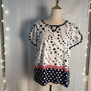 Allison Daley Red and Blue Boxy Short Sleeve Tee